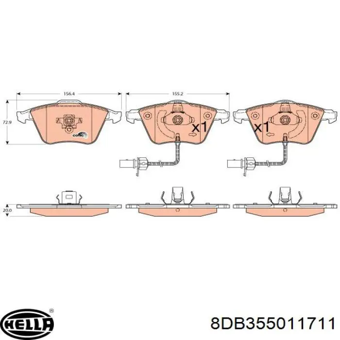 Передні тормозні колодки 8DB355011711 HELLA