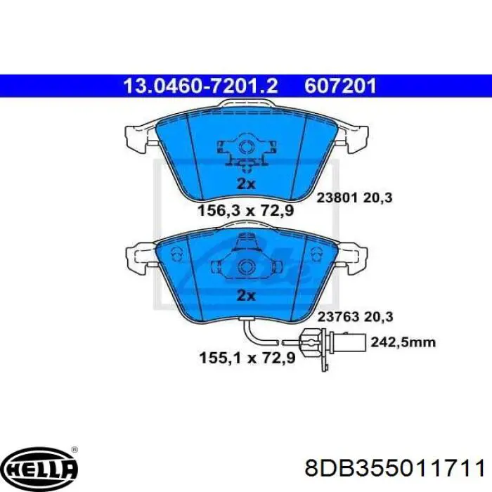 Купити 8DB355011711 HELLA Колодки гальмівні передні, дискові