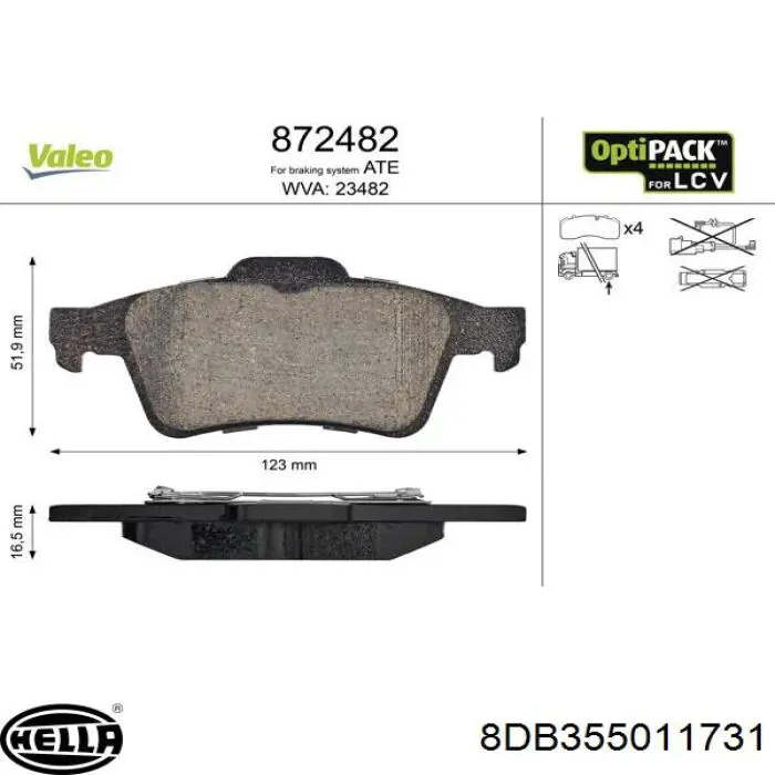 Задні гальмівні колодки 8DB355011731 HELLA