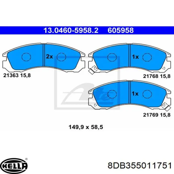 Купити 8DB355011751 HELLA Колодки гальмівні передні, дискові