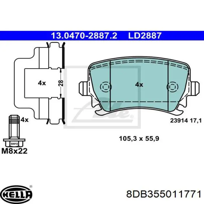 Купити 8DB355011771 HELLA Задні колодки
