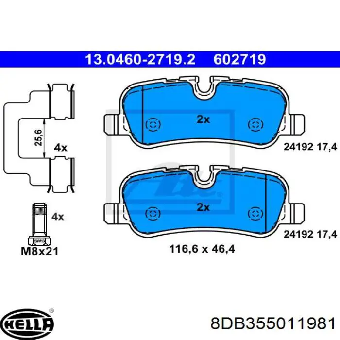 Задні гальмівні колодки 8DB355011981 HELLA