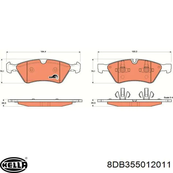 Передні тормозні колодки 8DB355012011 HELLA
