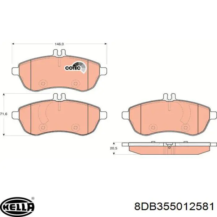 Передні тормозні колодки 8DB355012581 HELLA