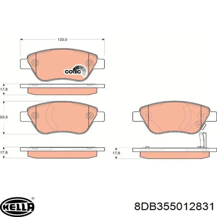 Передні тормозні колодки 8DB355012831 HELLA
