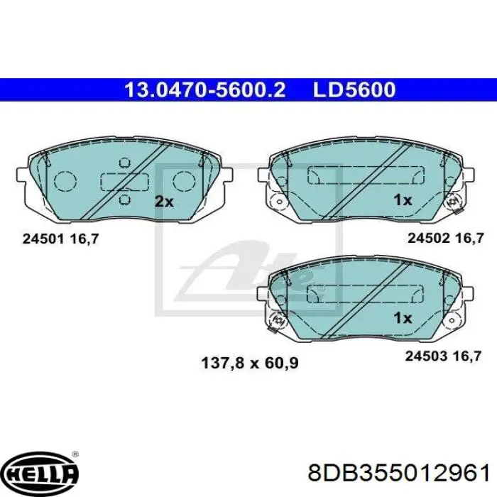 Купити 8DB355012961 HELLA Колодки гальмівні передні, дискові