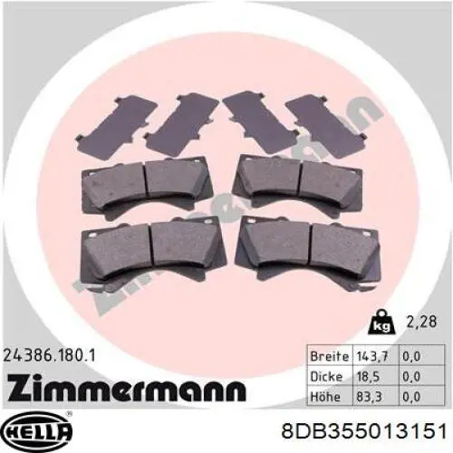 Передні тормозні колодки 8DB355013151 HELLA