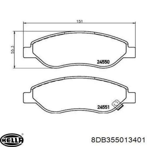 Колодки гальмівні передні, дискові 8DB355013401 HELLA