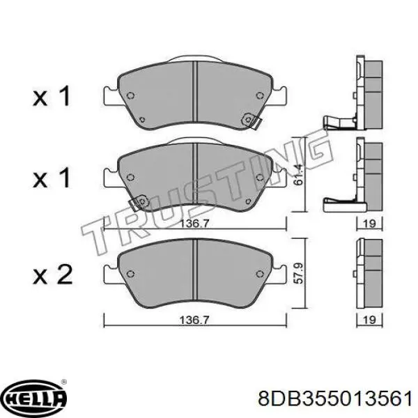 Передні тормозні колодки 8DB355013561 HELLA