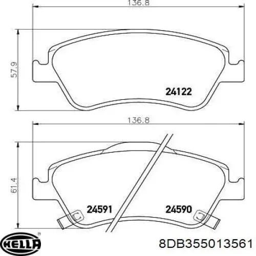 Купити 8DB355013561 HELLA Колодки гальмівні передні, дискові