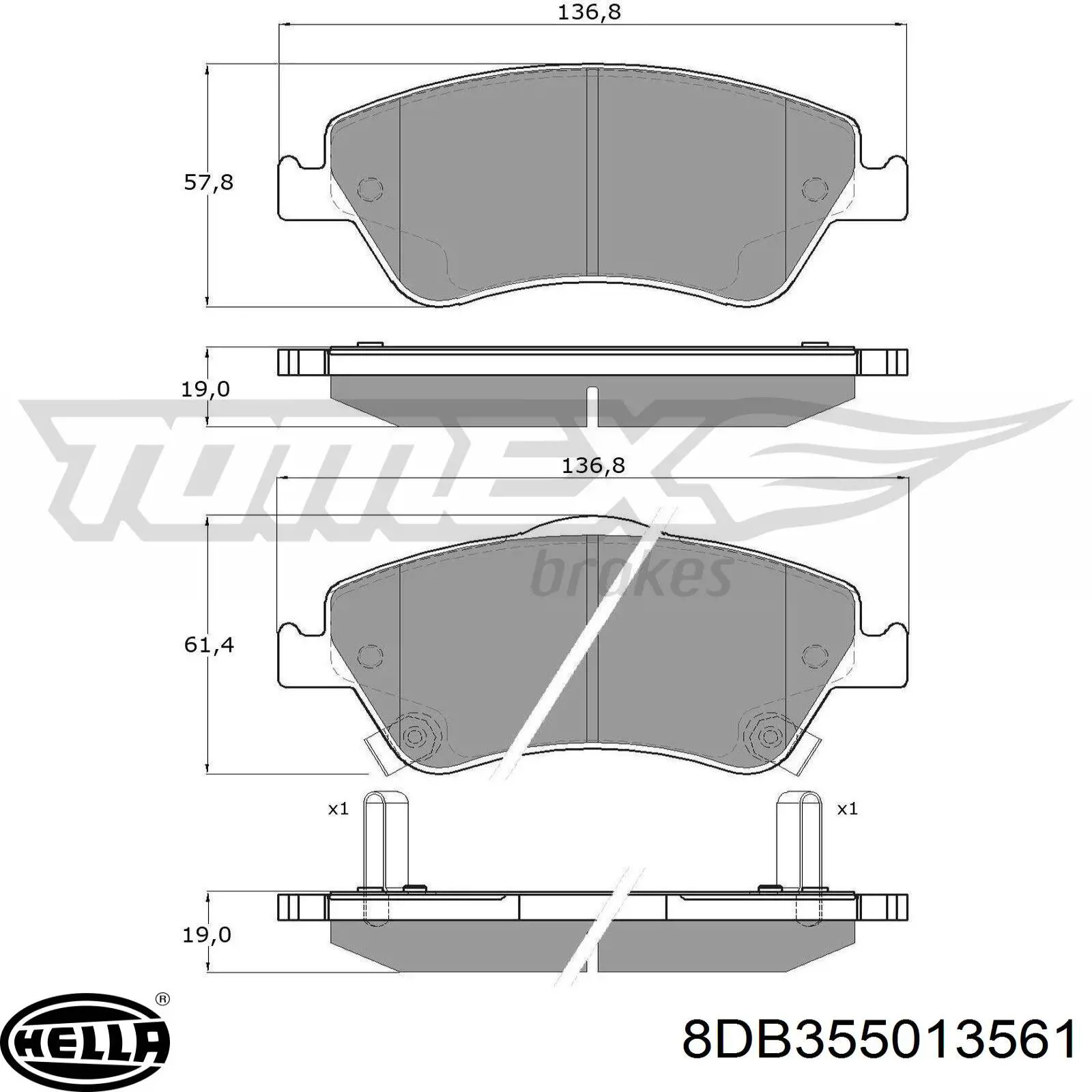Передні тормозні колодки 8DB355013561 HELLA