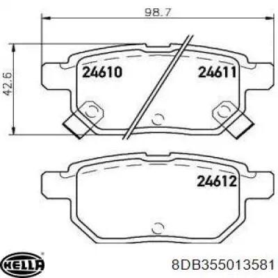 Колодки гальмові задні, дискові 8DB355013581 HELLA