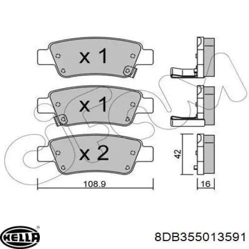 Задні гальмівні колодки 8DB355013591 HELLA