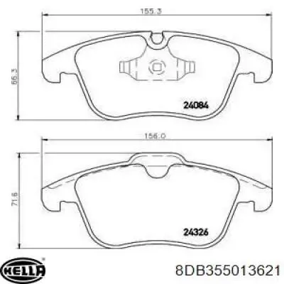 Колодки гальмівні передні, дискові 8DB355013621 HELLA