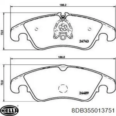 Колодки гальмівні передні, дискові 8DB355013751 HELLA