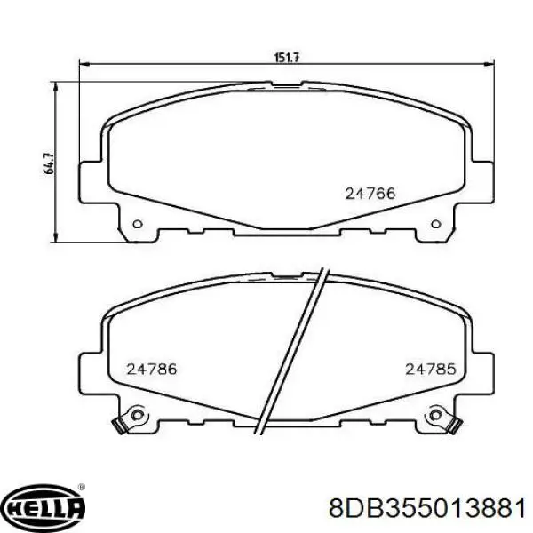 Купити 8DB355013881 HELLA Колодки гальмівні передні, дискові