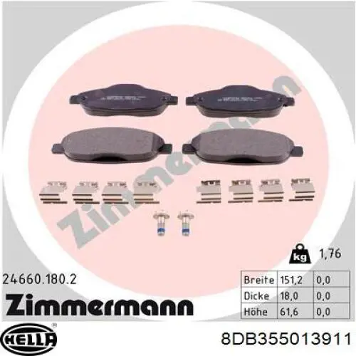 Купити 8DB355013911 HELLA Колодки гальмівні передні, дискові