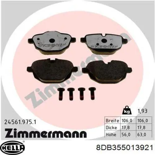 Задні гальмівні колодки 8DB355013921 HELLA