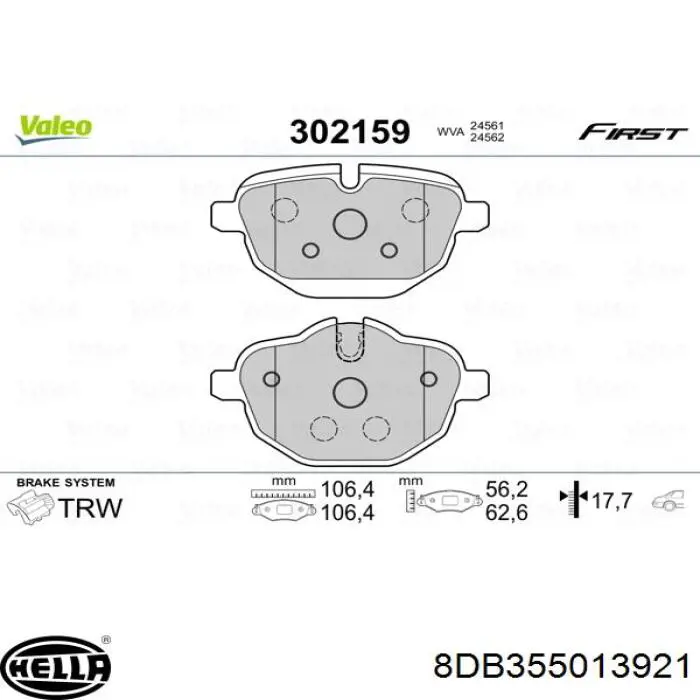 Задні гальмівні колодки 8DB355013921 HELLA
