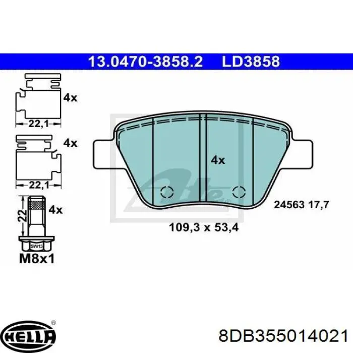 Задні гальмівні колодки 8DB355014021 HELLA