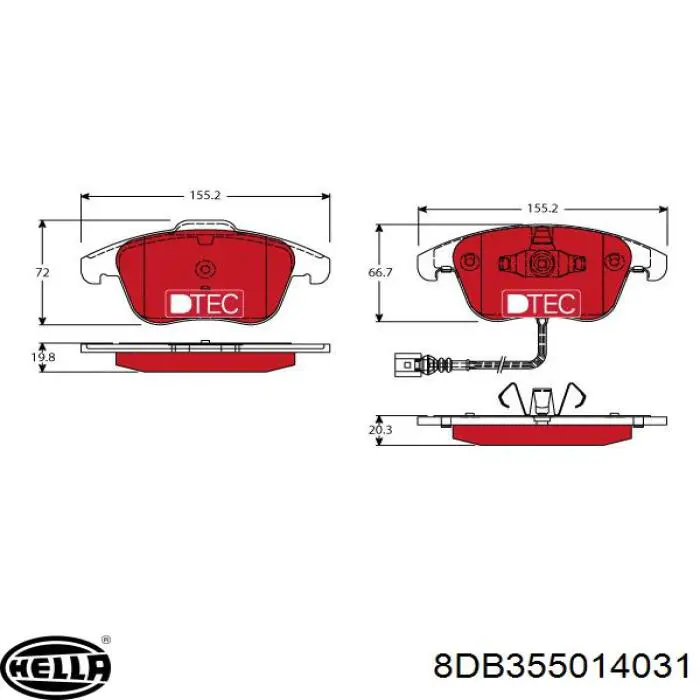 Купити 8DB355014031 HELLA Колодки гальмівні передні, дискові