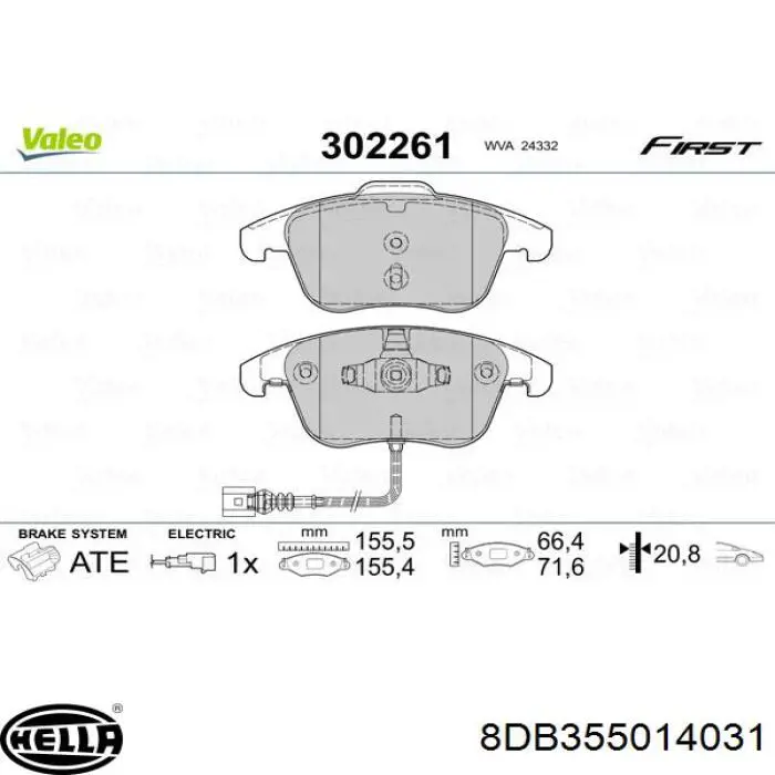 Передні тормозні колодки 8DB355014031 HELLA