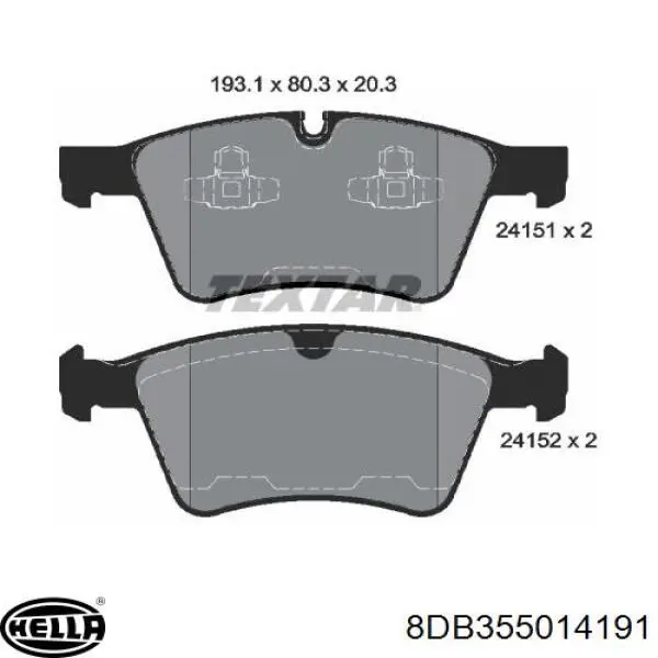 Купити 8DB355014191 HELLA Колодки гальмівні передні, дискові