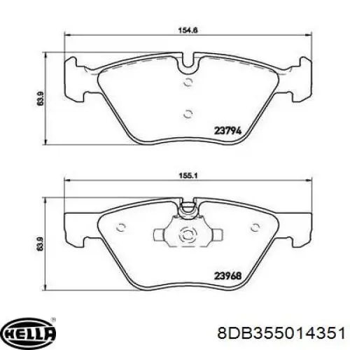 Передні тормозні колодки 8DB355014351 HELLA