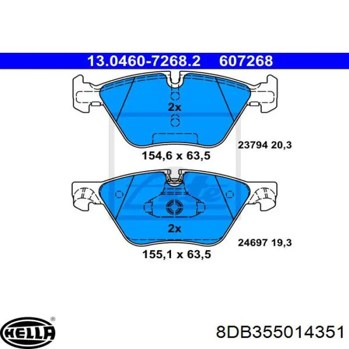 Купити 8DB355014351 HELLA Колодки гальмівні передні, дискові