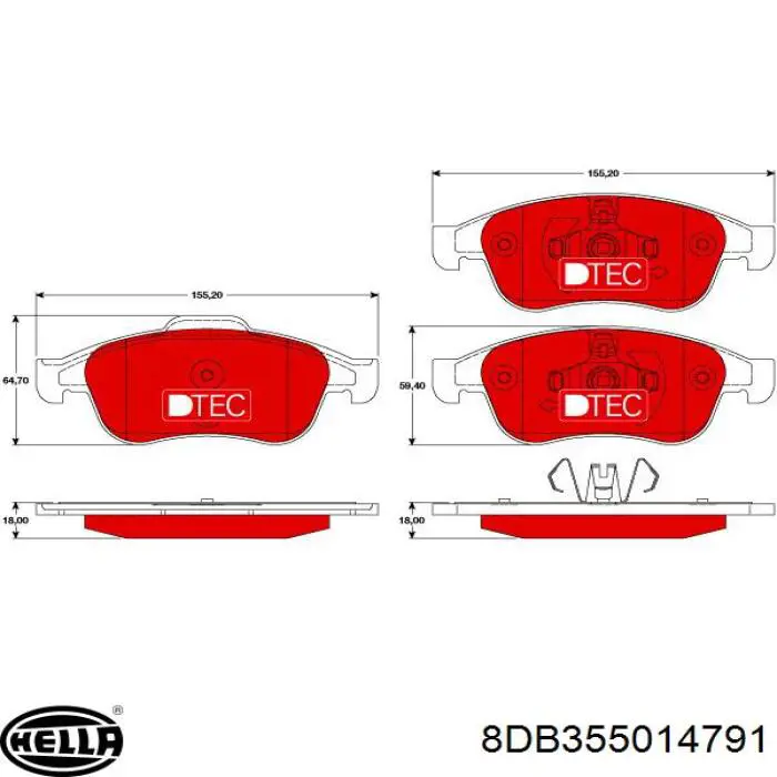 Передні тормозні колодки 8DB355014791 HELLA