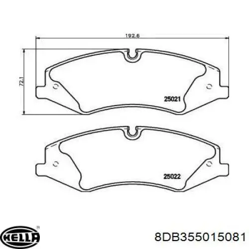 Колодки гальмівні передні, дискові 8DB355015081 HELLA