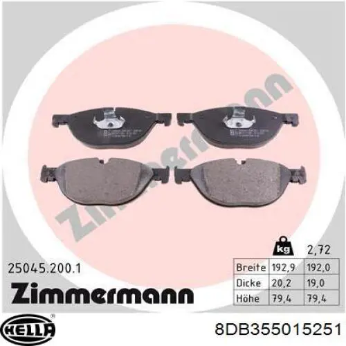 Передні тормозні колодки 8DB355015251 HELLA