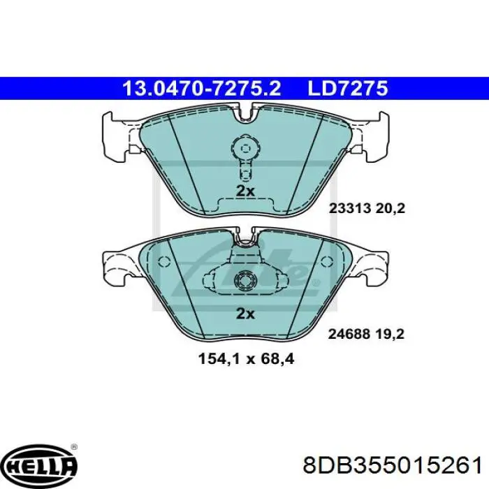Передні тормозні колодки 8DB355015261 HELLA