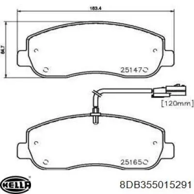 Колодки гальмівні передні, дискові 8DB355015291 HELLA