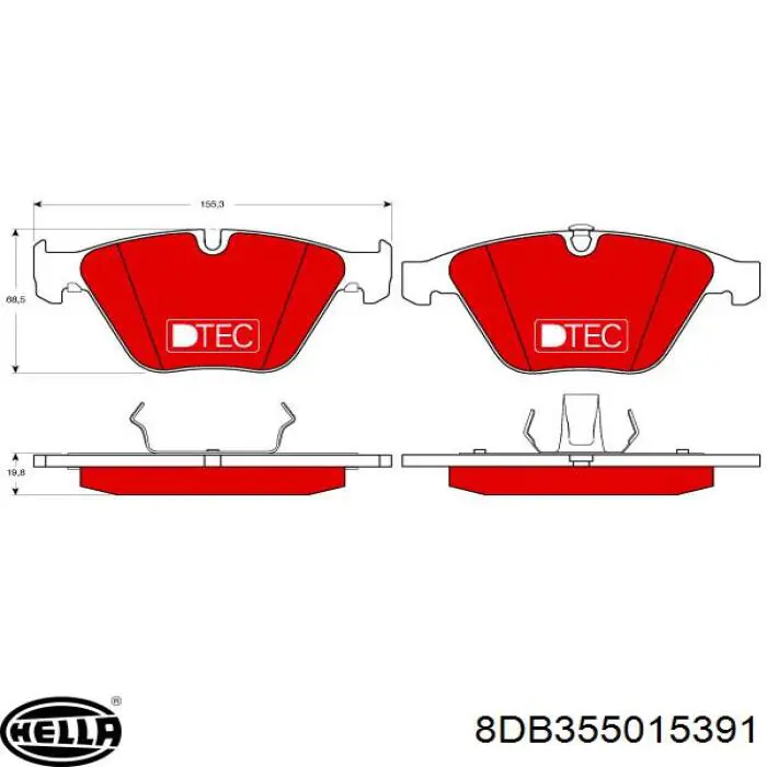 Передні тормозні колодки 8DB355015391 HELLA