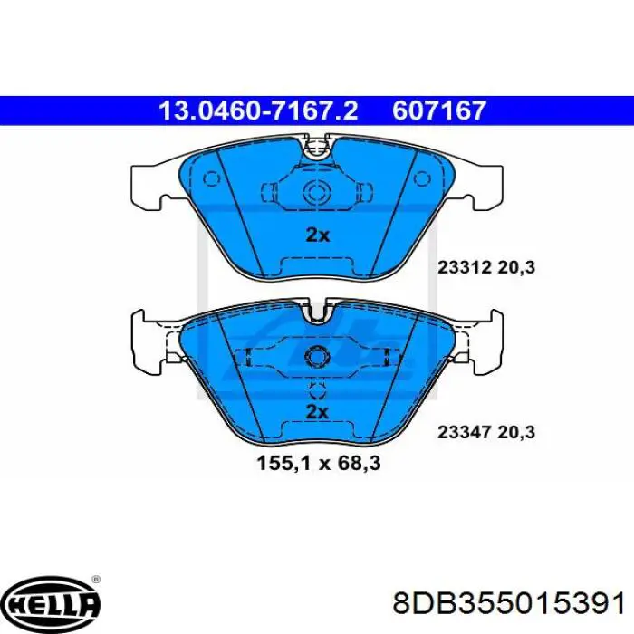 Купити 8DB355015391 HELLA Колодки гальмівні передні, дискові