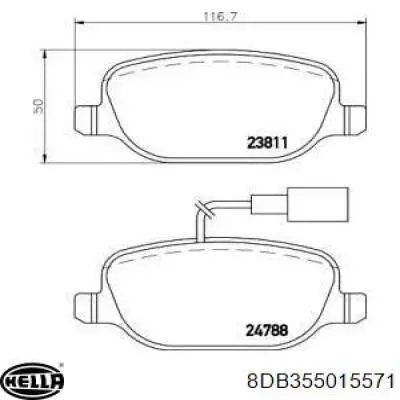 Колодки гальмові задні, дискові 8DB355015571 HELLA