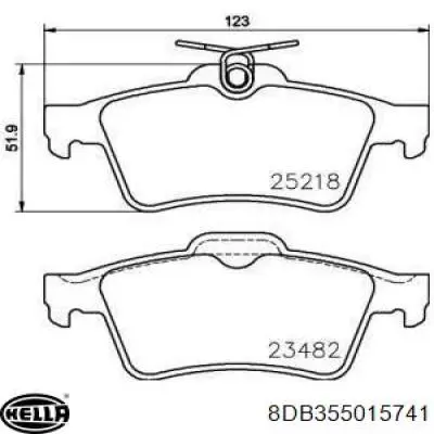 Колодки гальмові задні, дискові 8DB355015741 HELLA