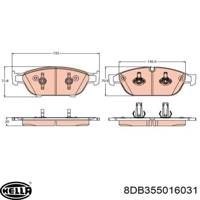 Купити 8DB355016031 HELLA Колодки гальмівні передні, дискові
