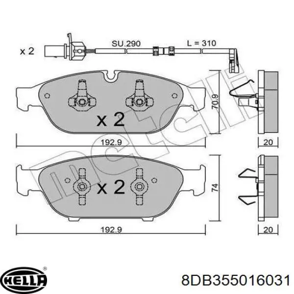 Передні тормозні колодки 8DB355016031 HELLA