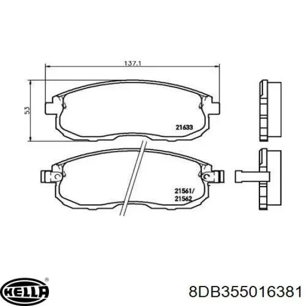 Колодки гальмівні передні, дискові 8DB355016381 HELLA