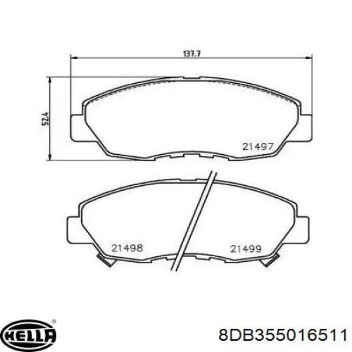 Колодки гальмівні передні, дискові 8DB355016511 HELLA