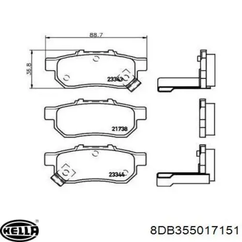 Колодки гальмові задні, дискові 8DB355017151 HELLA