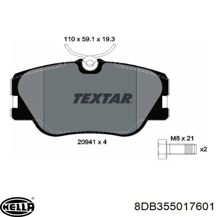 Передні тормозні колодки 8DB355017601 HELLA