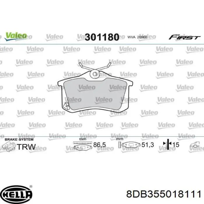 Купити 8DB355018111 HELLA Задні колодки
