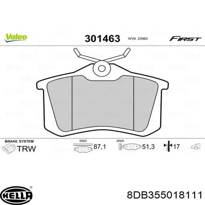 Задні гальмівні колодки 8DB355018111 HELLA