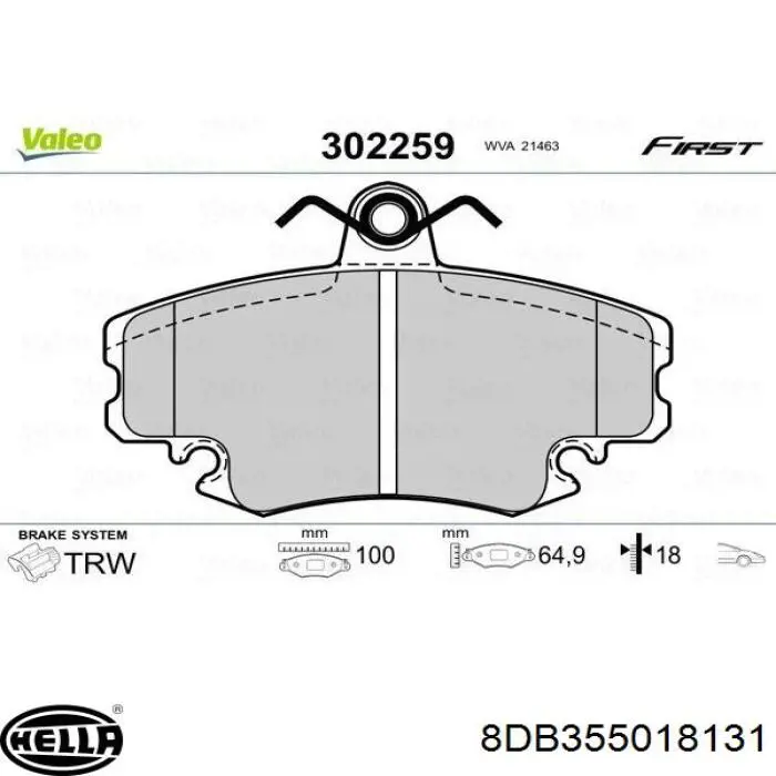 Купити 8DB355018131 HELLA Колодки гальмівні передні, дискові