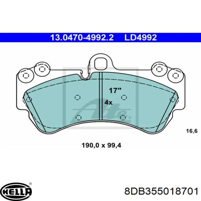 Купити 8DB355018701 HELLA Колодки гальмівні передні, дискові