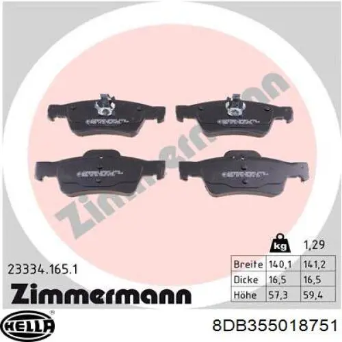 Купити 8DB355018751 HELLA Задні колодки
