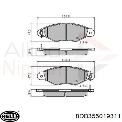 Купити 8DB355019311 HELLA Колодки гальмівні передні, дискові